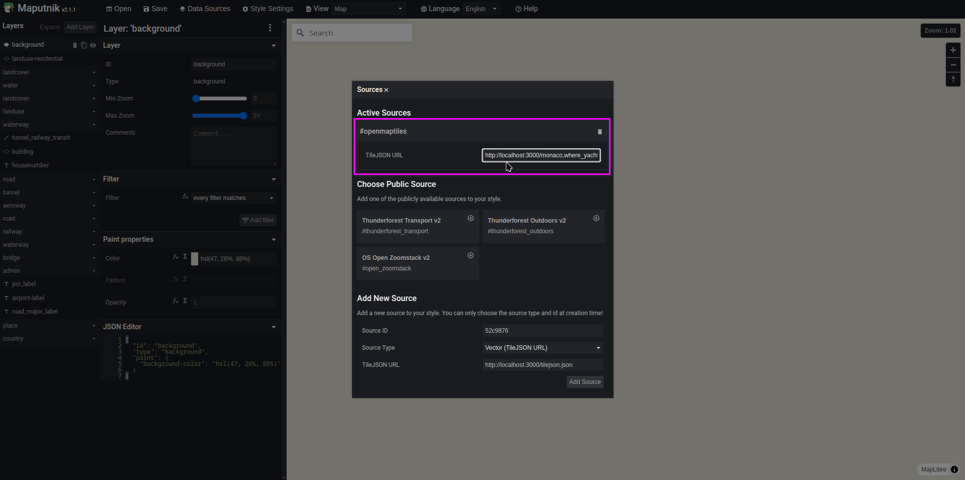 how to add the tilejson