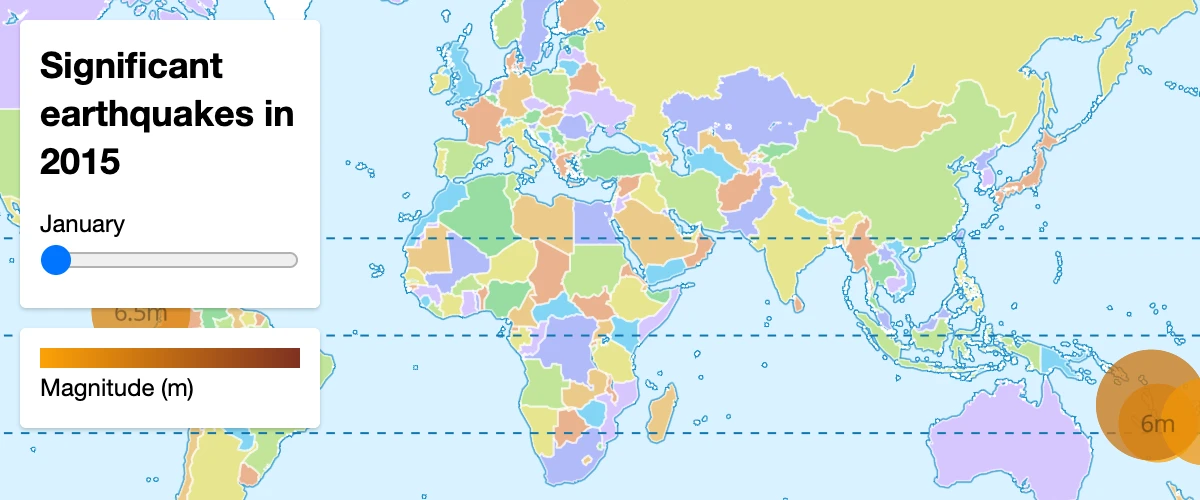 Visualize earthquakes with a range slider.